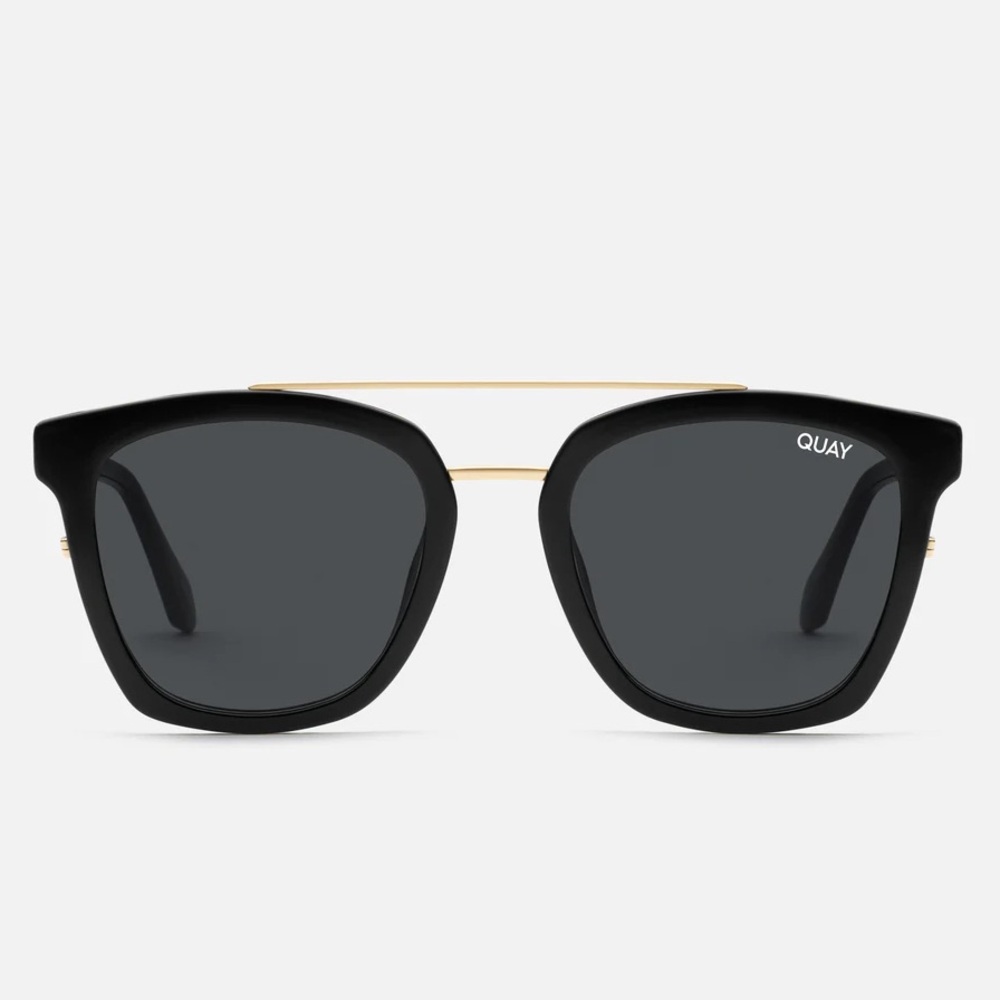 Quay Australia Black Frame Gold Double-Bridge Sunglasses
